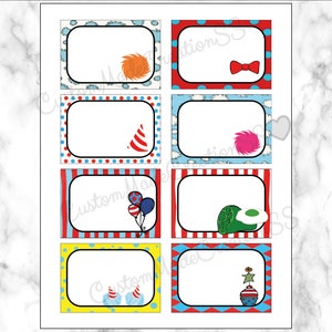 Food Labels, Name Tags, Party, Baby Shower, Birthday, Red Yellow Aqua Teal Yellow, Whimsical Decorations