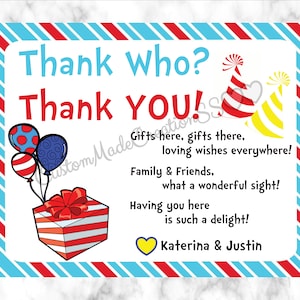 Thank You Sign, Thank you Card, Party Sign, Shower, Baby Shower, Birthday, Whimsical Decorations, Red White Teal Aqua