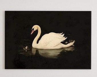 Vintage Swan Print Antique Nursery Wall Decor Vintage Watercolor Neutral Wall Art Print Country Farmhouse Wall Decor Gifts, Digital Download