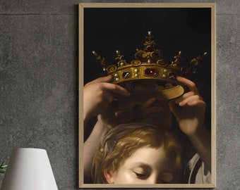 The Crown by Bartolomeo Cavarozzic 1620 Dark Academia Renaissance Painting of Queen Being Crowned Aesthetic Art Museum Quality Print Digital