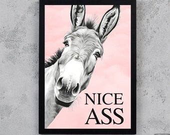 Nice ass, donkey in bathroom, Bathroom decor, Bathroom accessories, pink prints, funny bathroom print, bathroom art prints, DIGITAL DOWNLOAD