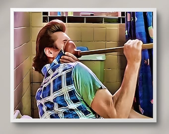 Grappige badkamer filmposter grappig badkamer decor filmscène print digitaal olieverfschilderij toilet humor muur kunst cadeau voor hem INSTANT DOWNLOAD