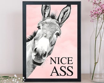 Bonito culo, burro en el baño, Decoración del baño, Accesorios de baño, Estampados rosas, A4, Decoración de pared de arte con estampado de baño divertido, DESCARGA DIGITAL