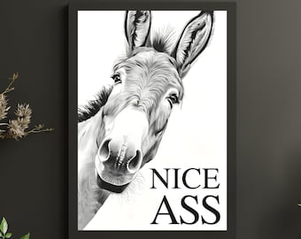 Nice ass, donkey in bathroom, Bathroom decor, Bathroom accessories, funny bathroom Art print, bathroom wall art printable, Digital Download