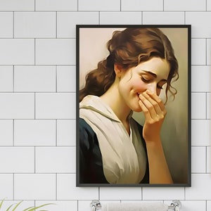 Funny Bathroom Wall Art Decor Lady Classical Painting Digital Download Printable Art Vintage Midcentury Poster Print Toilet Humor Amusing
