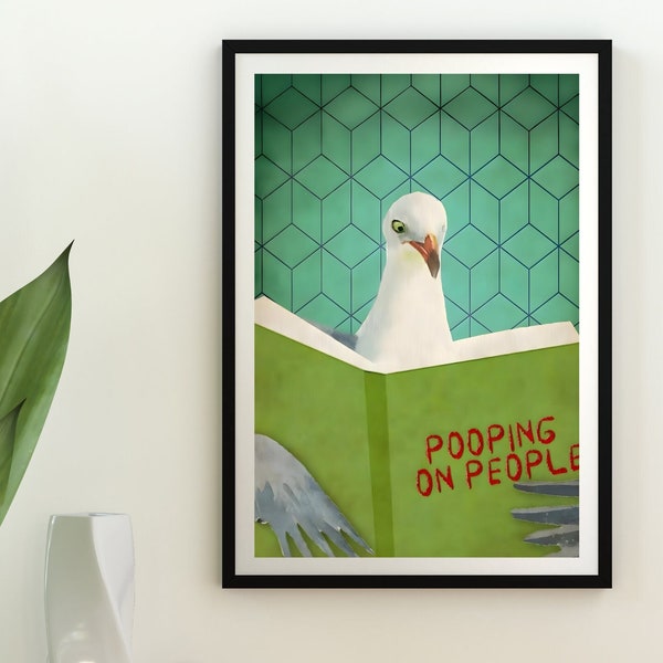 Cute Pigeon Bird Animal Art Print, Funny Toilet Bathroom Humor Sign, Cheeky Laundry Artwork, Fun Gifts Trendy Home Decor, DIGITAL DOWNLOAD