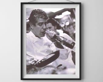 Impression d'Anthony Bourdain, impression de photographie, affiche de cuisine de chef, décoration murale de cuisine, art mural noir et blanc, impression d'art photo de qualité musée