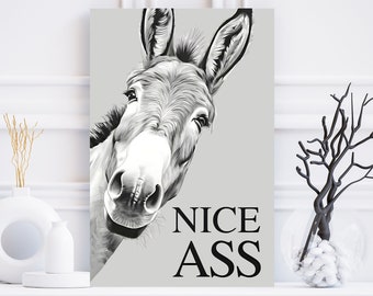 Nice Ass, Funny Bathroom Print Donkey in Bathroom Wall Decor Toilet Decoration, Bathroom accessories, Cute Gift Art Prints, DIGITAL DOWNLOAD