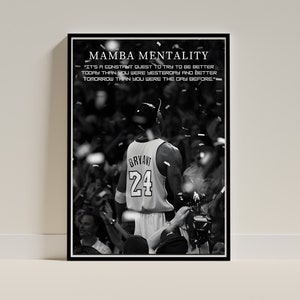 Mamba Mentality Motivation Quotes Wall Decor Inspirational Poster Canvas Kobe Bryant Basketball Player Poster Wall Art Acrylic Black Mamba