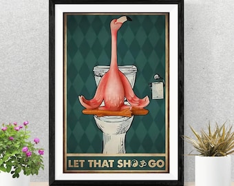 Divertente fenicottero nella toilette Poster da parete, stampa artistica da parete con animali vintage, arredamento per il bagno, poster per yoga, regalo divertente per lui, download digitale