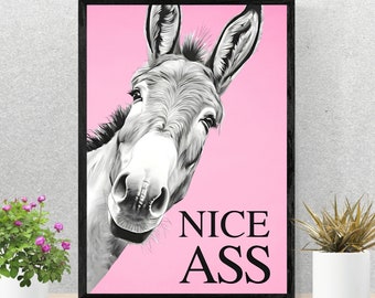 Nice ass, donkey in bathroom, Bathroom decor, Bathroom accessories, pink prints, funny bathroom print, bathroom art prints, DIGITAL DOWNLOAD
