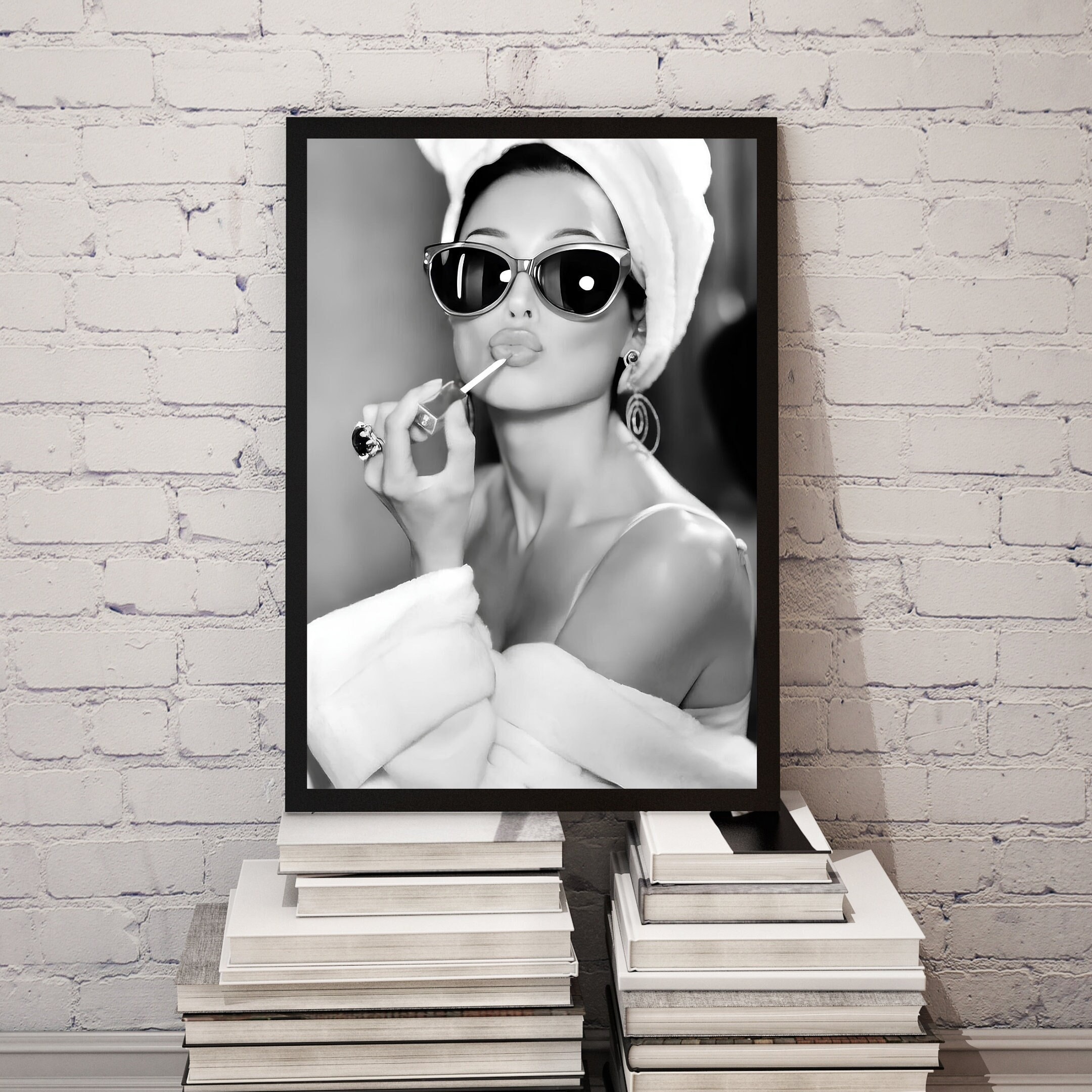 Audrey Hepburn Lipstick Print, Black and White Wall Art Vintage