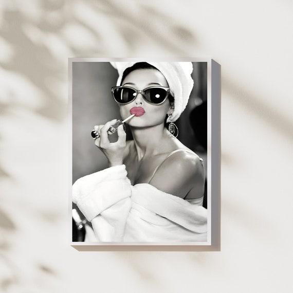 Audrey Hepburn Lipstick Wall Art, Black and White Print, Vintage