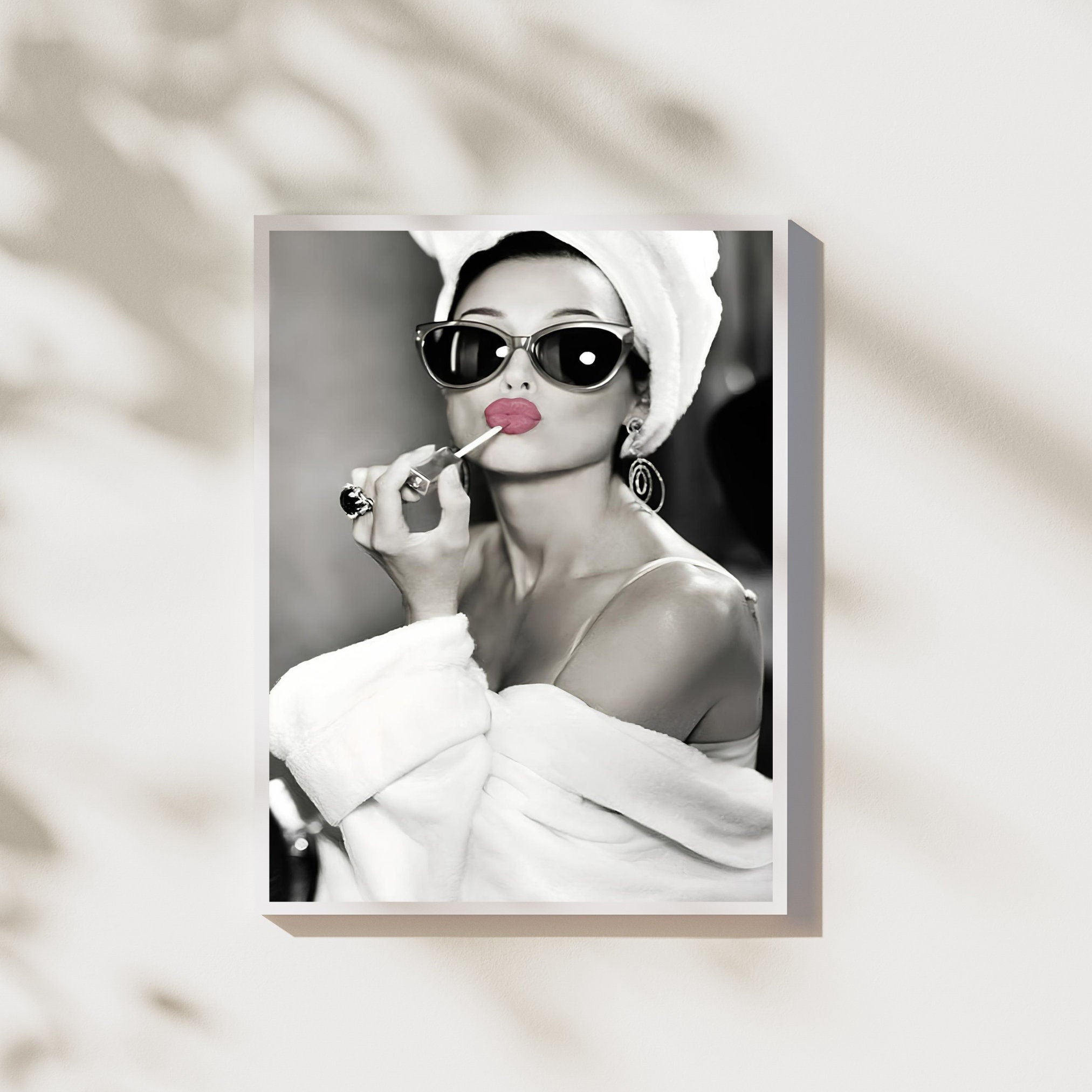 Audrey Hepburn Lipstick Wall Art, Black and White Print, Vintage