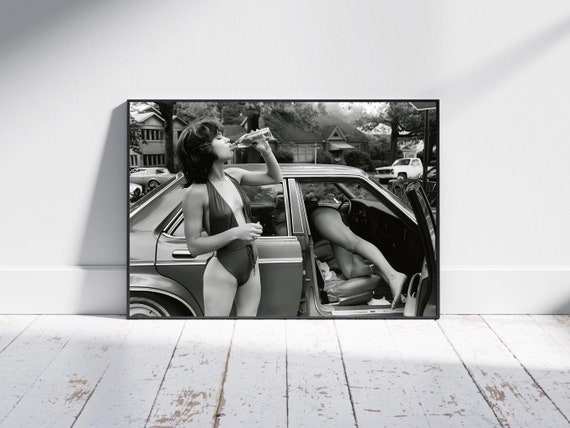 Jane Birkin Drinking Wine in Paris Print, Vintage Photo Black and White Feminist Poster, Teen Girl Room Decor, Bar Decor, Alcohol Wall Art