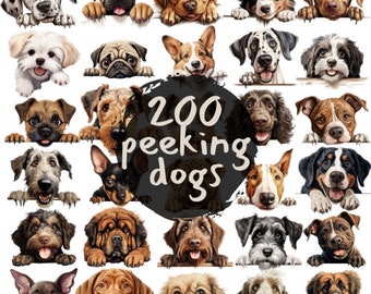 犬のクリップアート バンドル、200 種類の水彩画の犬のクリップアート昇華デザイン、犬の品種の PNG ファイル、子犬のポートレート プリント、商用利用、スクラップブック