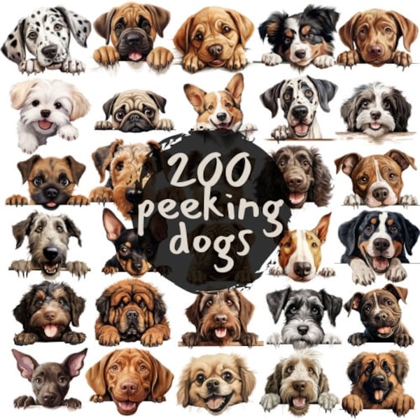 DOG CLIPART Bundle, 200 Watercolor Dog Clipart Sublimation Designs, Dog Breeds PNG File, Puppy Portrait Prints, Commercial Use, Scrapbooking