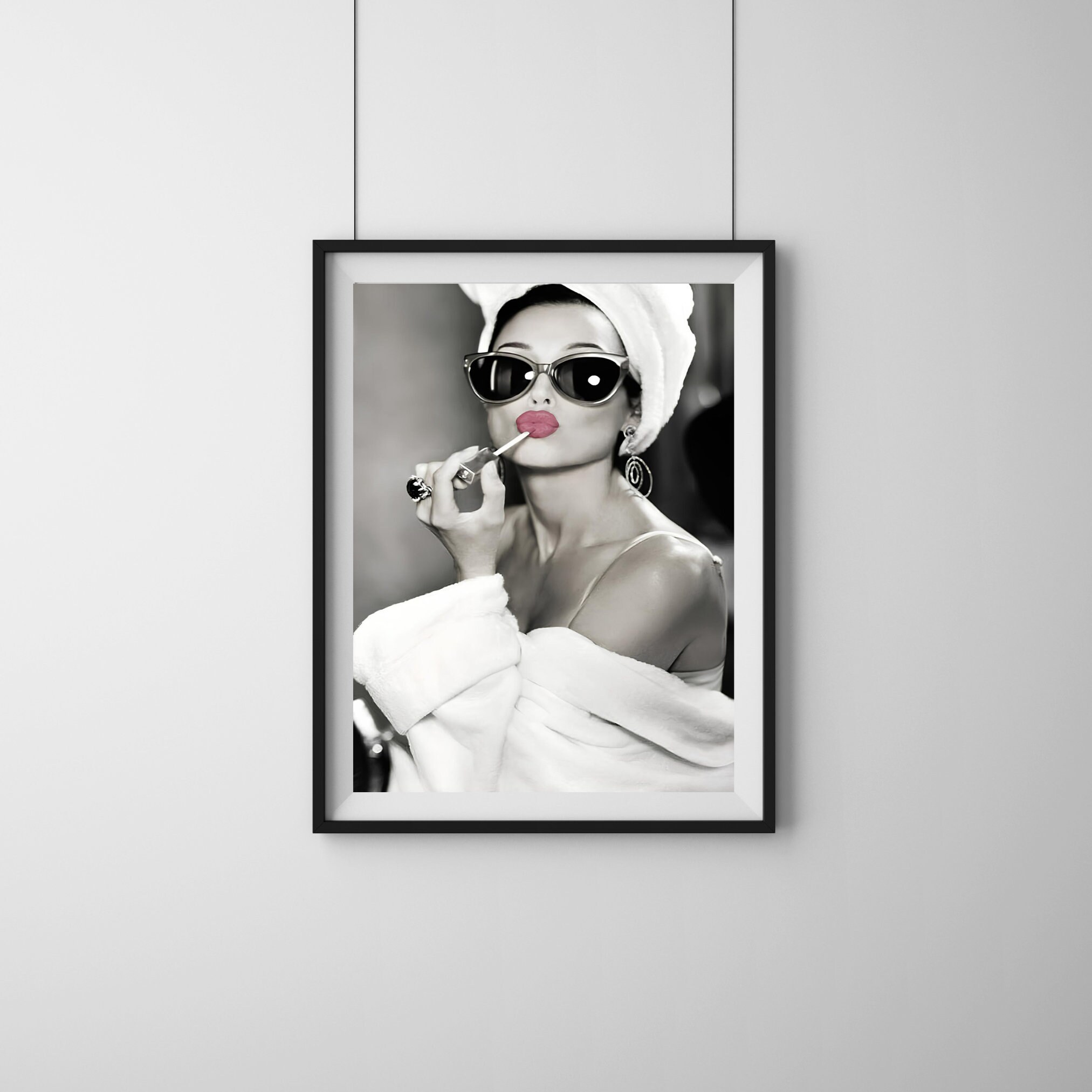 Audrey Hepburn Lipstick Wall Art, Black and White Print, Vintage