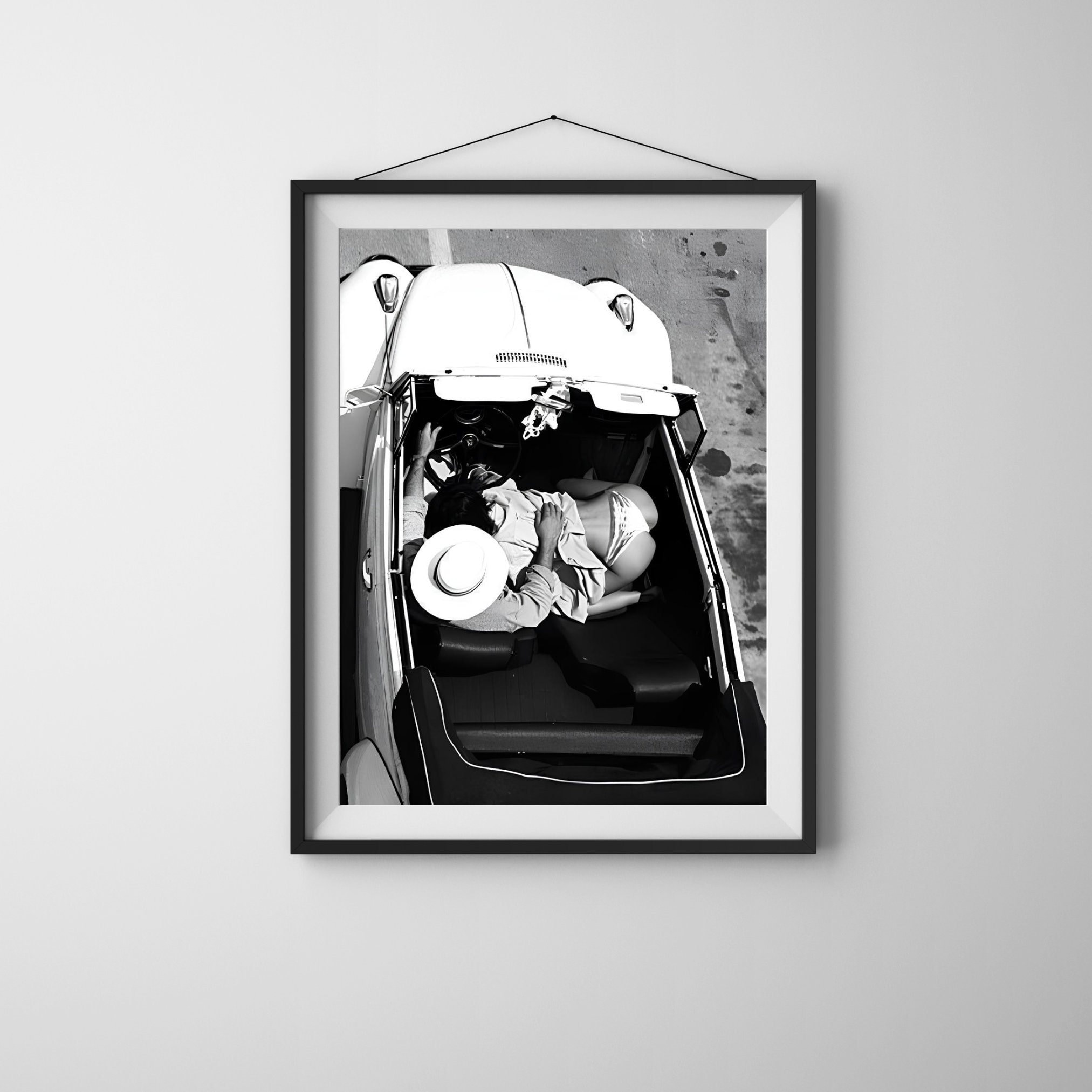 Romance in the Car Print, Black and White, Vintage Photography, Romantic Bedroom Decor, Couple Poster, Romantic Wall Art, Digital Download
