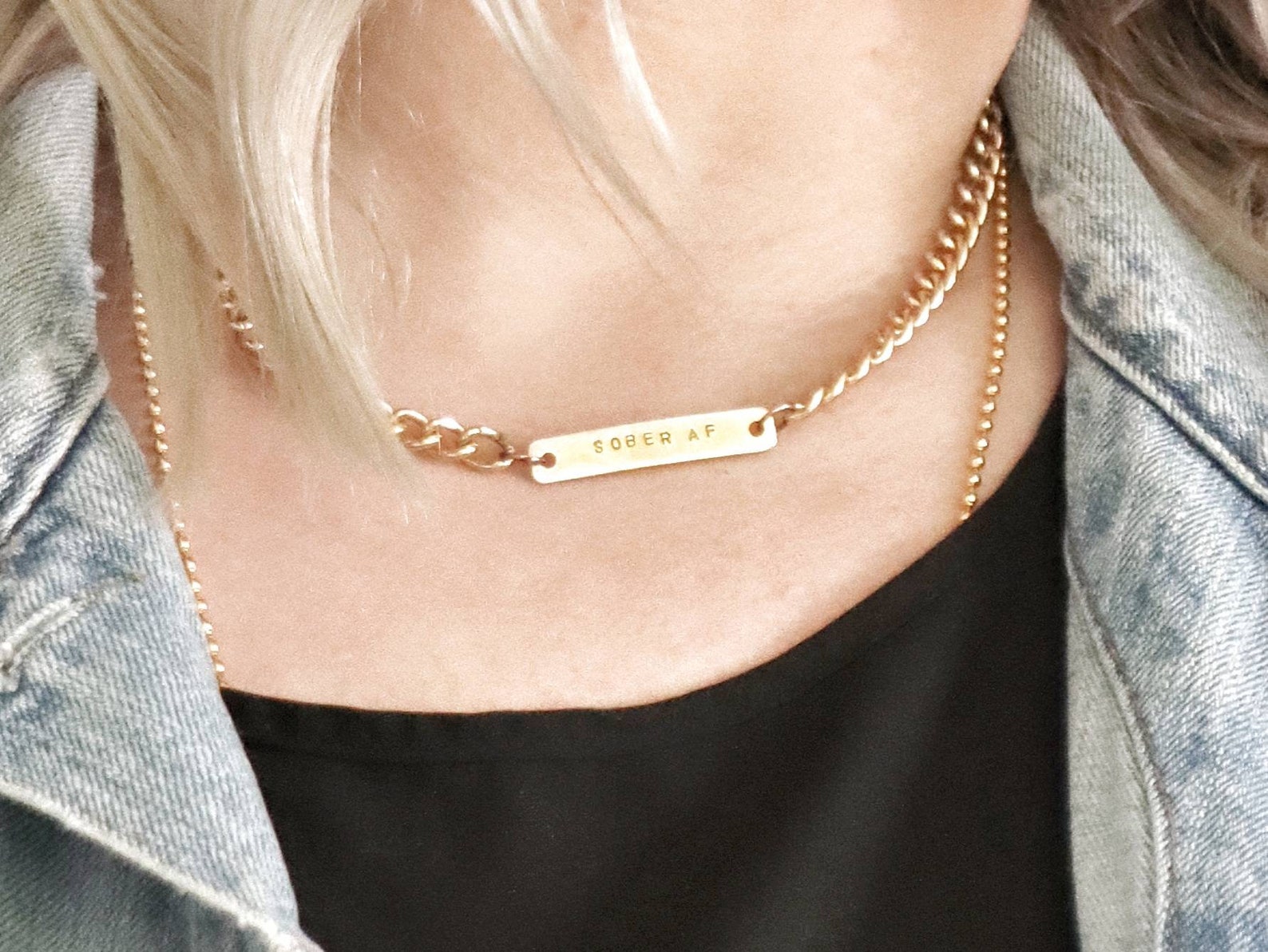 Chunky Sober AF Gold Chain Necklace Sobriety Jewelry Sober Etsy