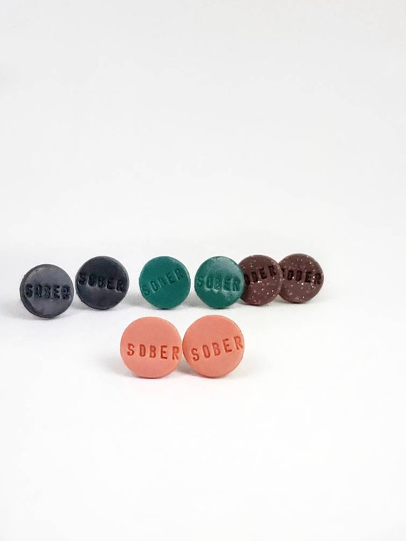 Hand stamped clay sober earrings