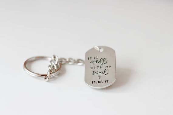 it is well with my soul custom sobriety date keychain