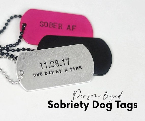 Custom sobriety date dog tags gender neutral