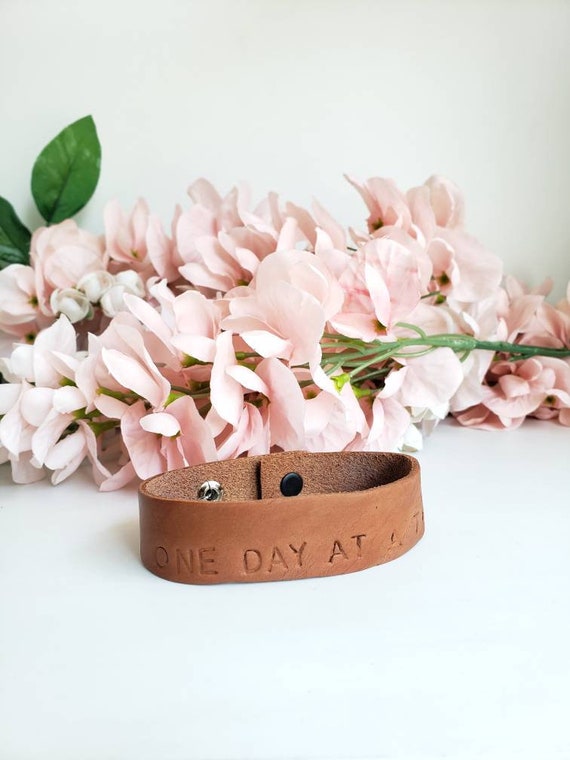 Custom leather snap one day at a time bracelet
