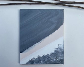 Abstract painting gray, beige and white - acrylic paint on canvas - made in quebec - mini art 10 x 8 inches