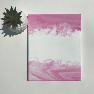 Abstract pink and white 10 x 8 inch - abstract canvas Quebec - handmade - made in Quebec - pink wall decoration - paint pouring