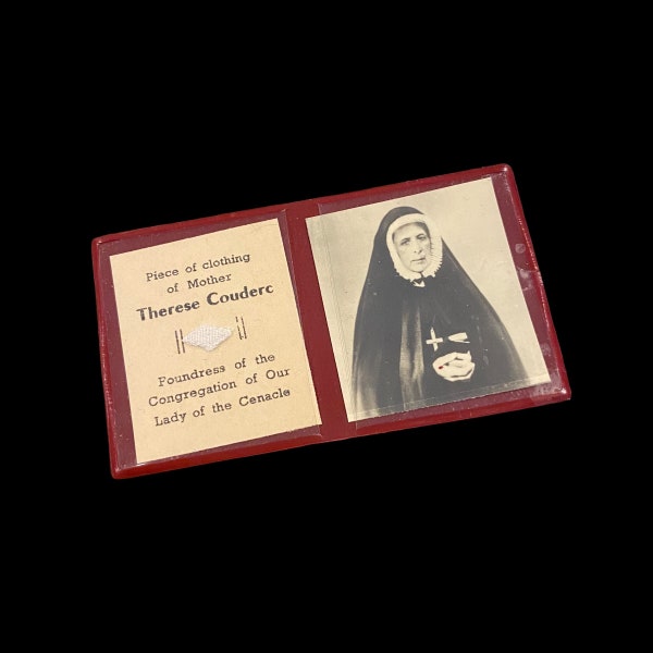 ⱽᴵᴺᵀᴬᴳᴱ THERESE COUDERC RELIC Antique Lady of The Cenacle Tiny Wallet Shrine Catholic Relic Folder Miniature Travel Icon
