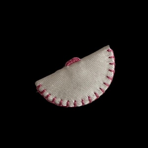 AGNUS DEI RELIC 1-3/8&quot; Vintage Silk Hand Stitched Pocket Shrine Half Moon Detente Nun Handiwork