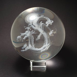 Etched Glass Dragon Sphere with Stand (96 mm)