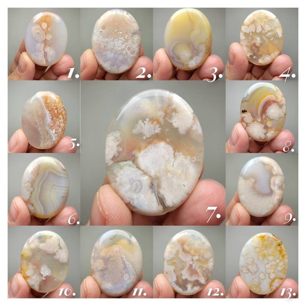 Flower Agate Worry Stone (You pick) (with Natural Rough) (1-3/4")