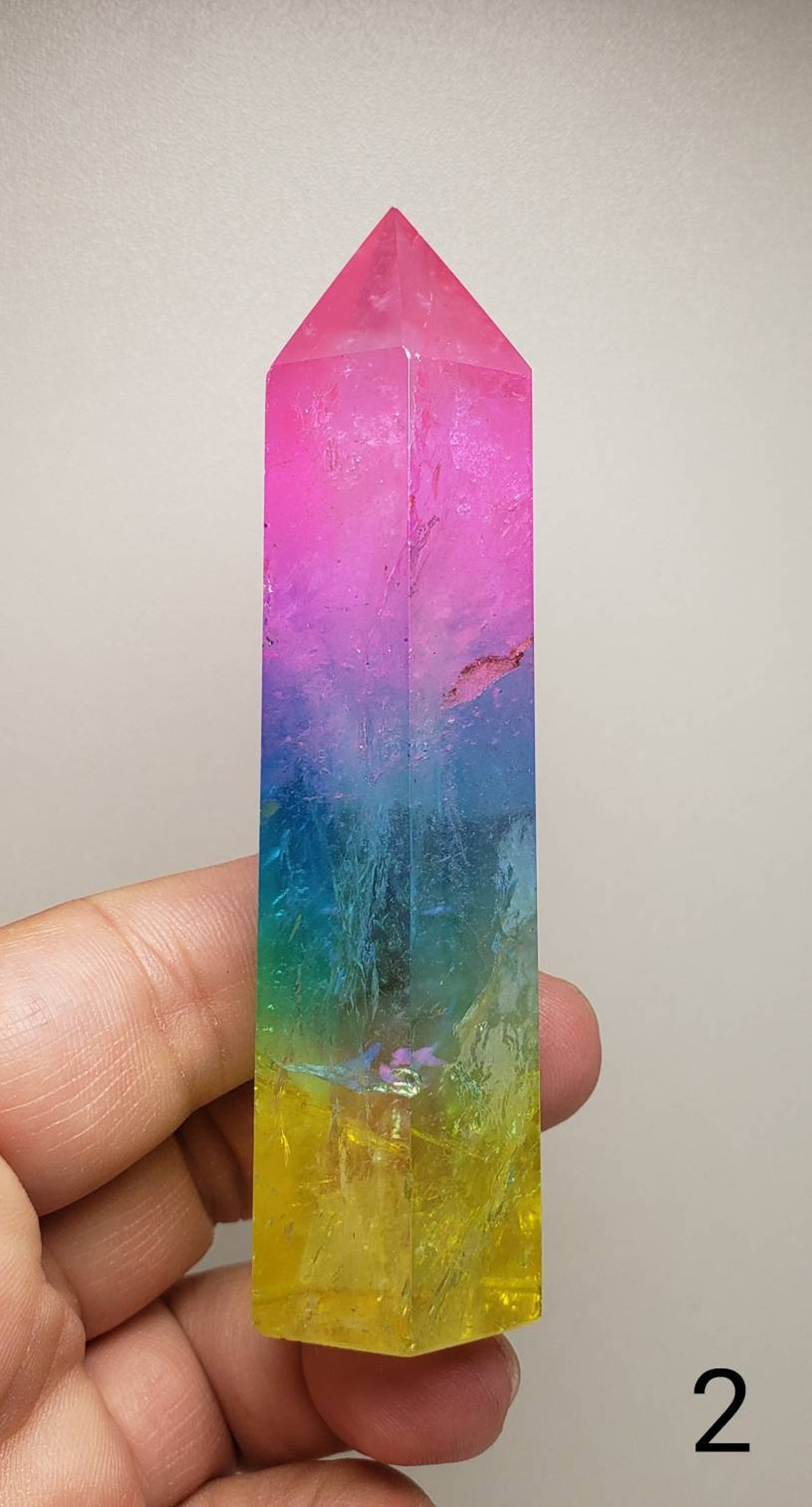 YellowGreen Blue and Pink Aura Quartz Tower You pick Etsy