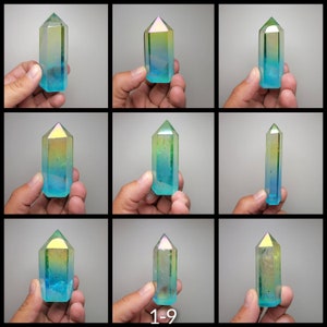Blue & Yellow-Green Jelly Aura Quartz Tower (You pick)