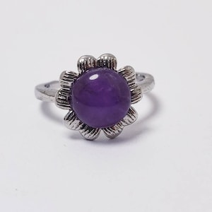 Adjustable Amethyst Sterling Silver Flower Ring
