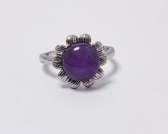Adjustable Amethyst Sterling Silver Flower Ring