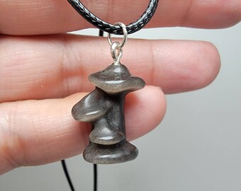 Silver Sheen Obsidian Mushrooms