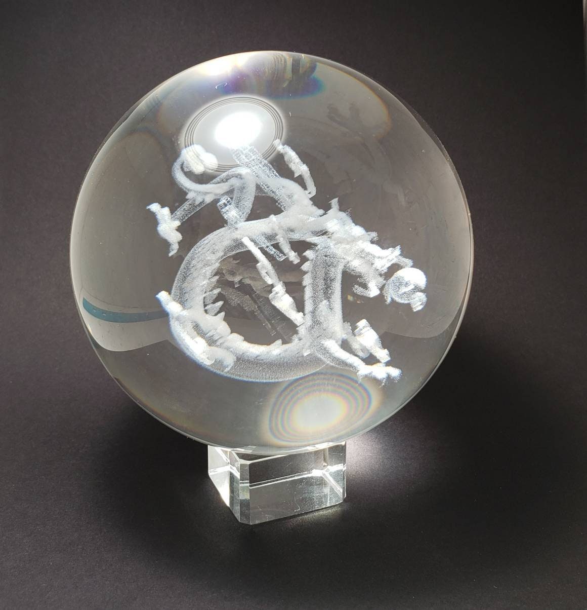 Etched Glass Dragon Sphere With Stand 96 Mm | Etsy