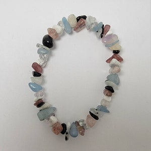 Aquamarine, Moonstone, Howlite, Strawberry Quartz, Clear Amethyst & Obsidian Bracelet (6-3/4&quot;)
