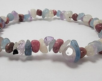 Aquamarine, Moonstone, Rhodonite, & Amethyst Bracelet (8-1/2")