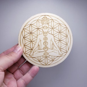 Flower of Life Chakra Small Wood Crystal Grid (Roughly 4&quot;)