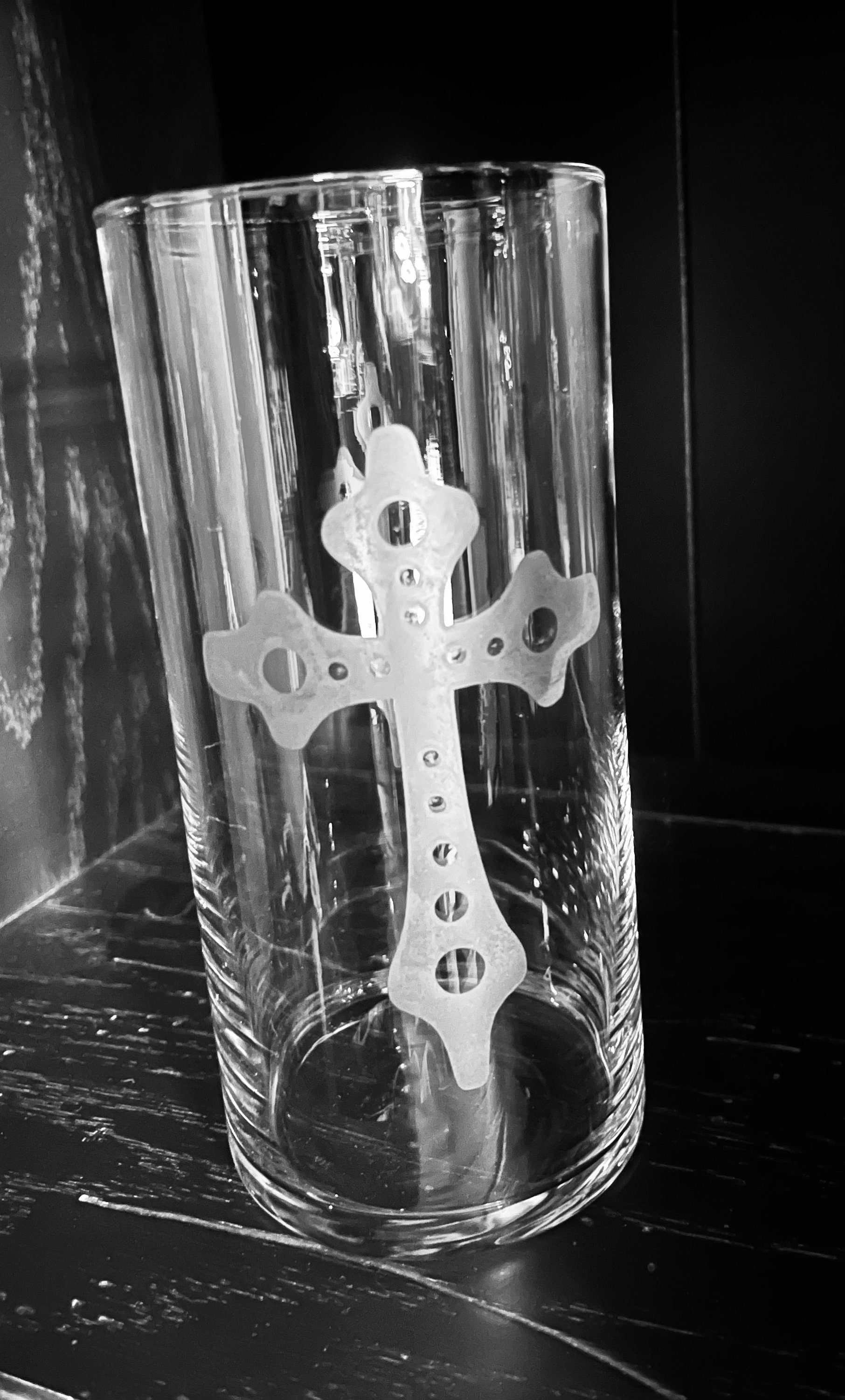 Hand Etched Cross Candle Holder Etsy