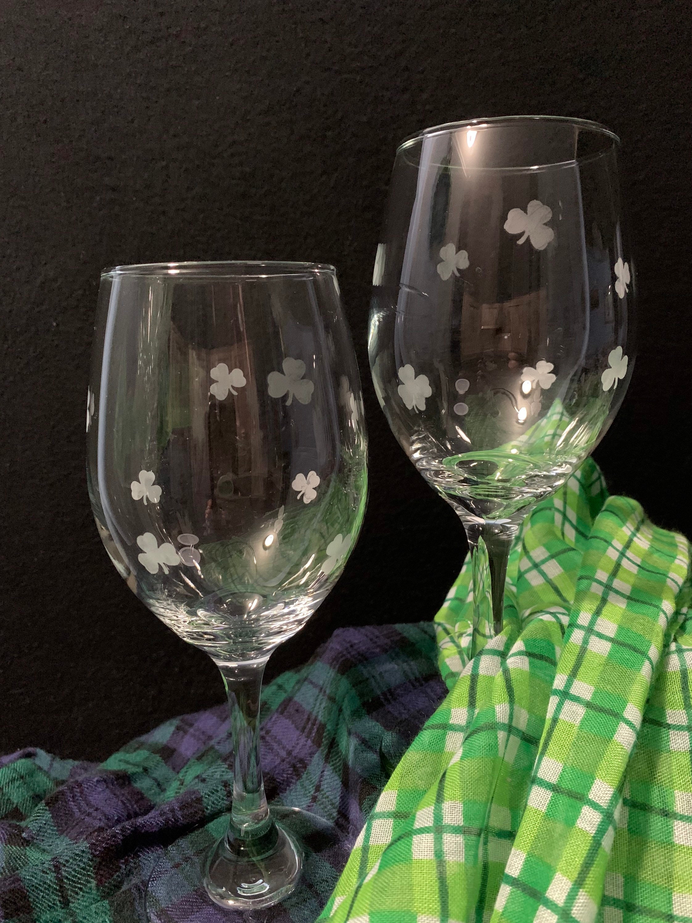 Shamrock Hand Etched Stemmed Wine Glasses Etsy UK
