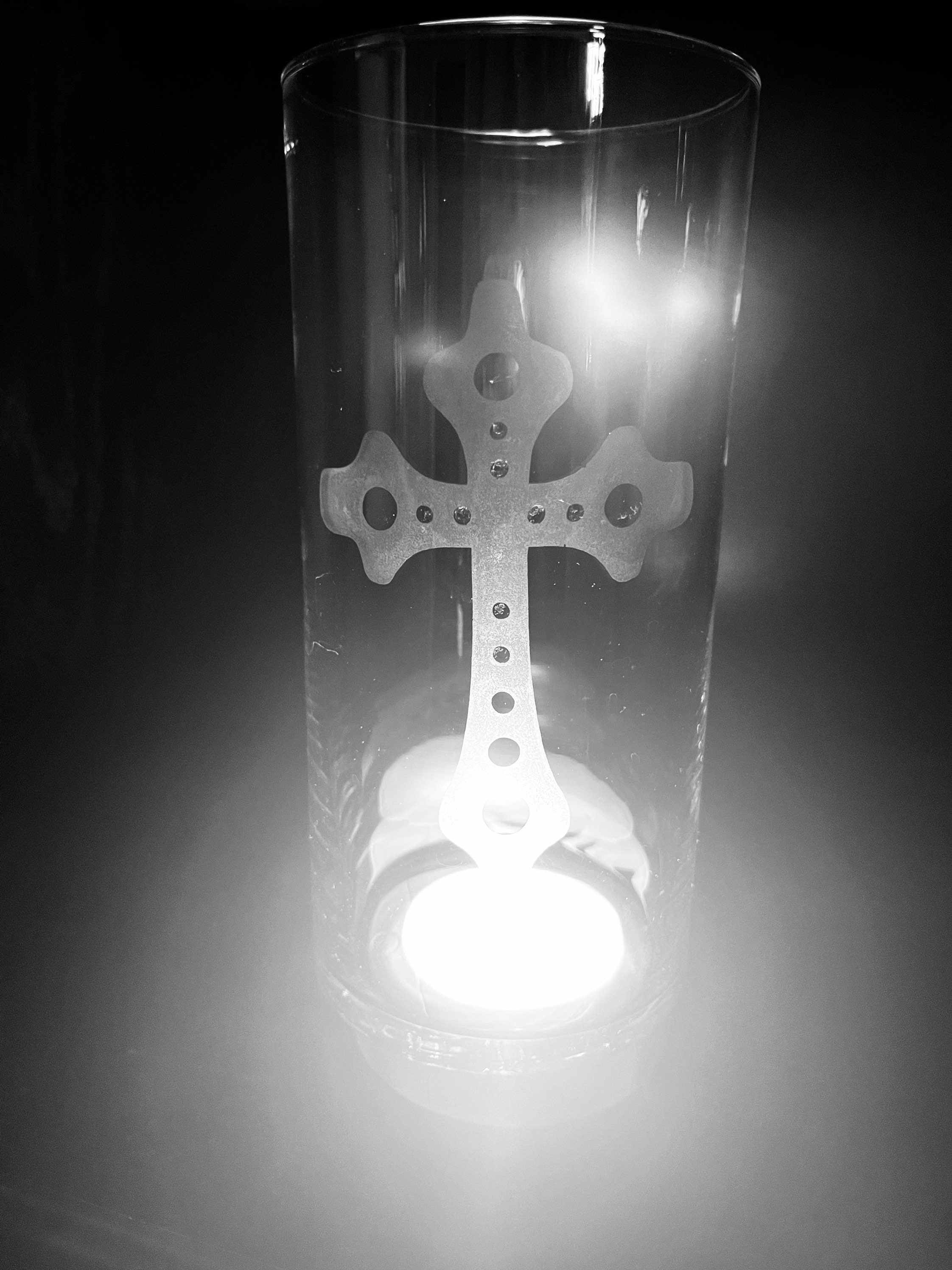 Hand Etched Cross Candle Holder Etsy