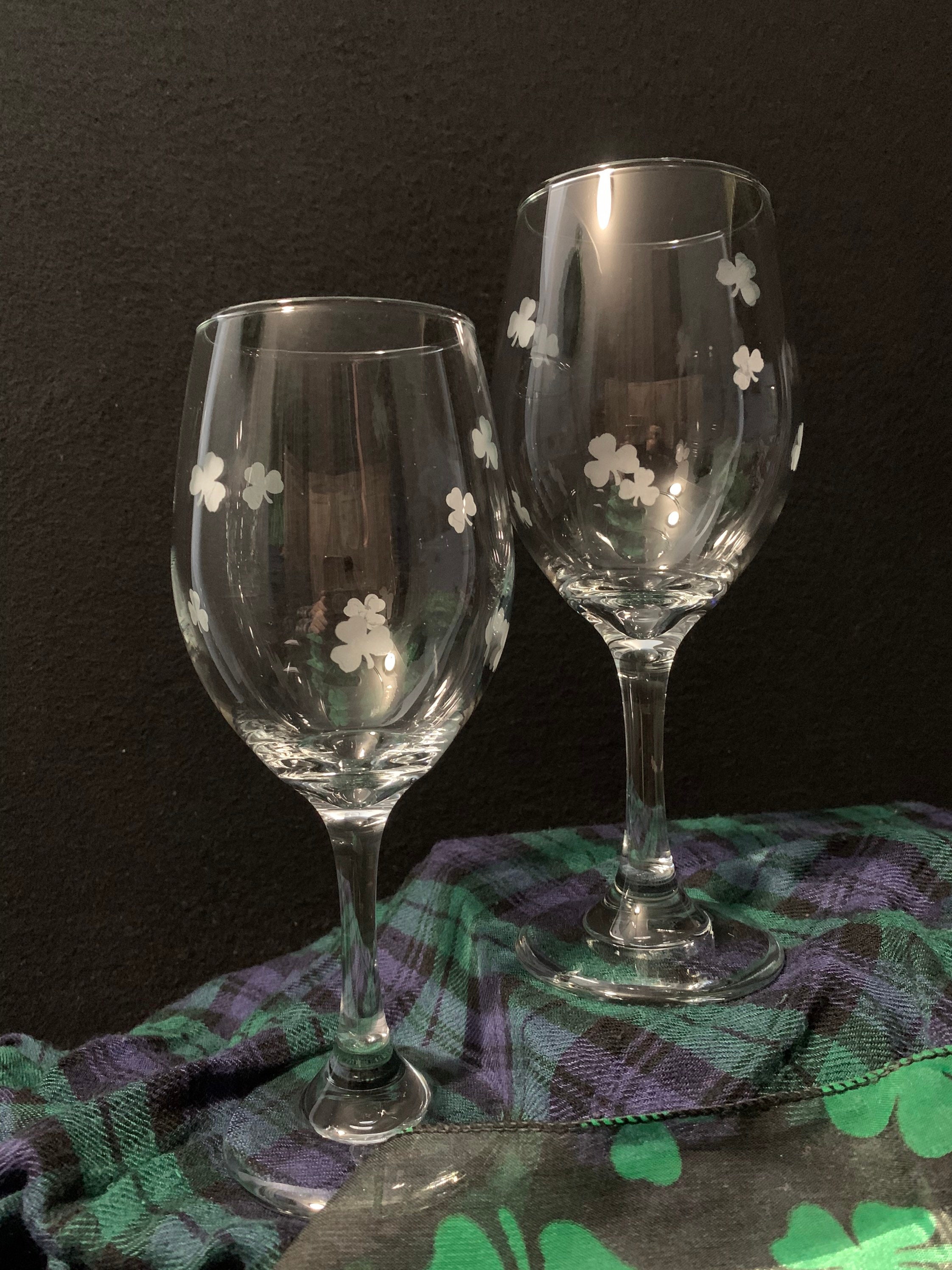Shamrock Hand Etched Stemmed Wine Glasses Etsy UK