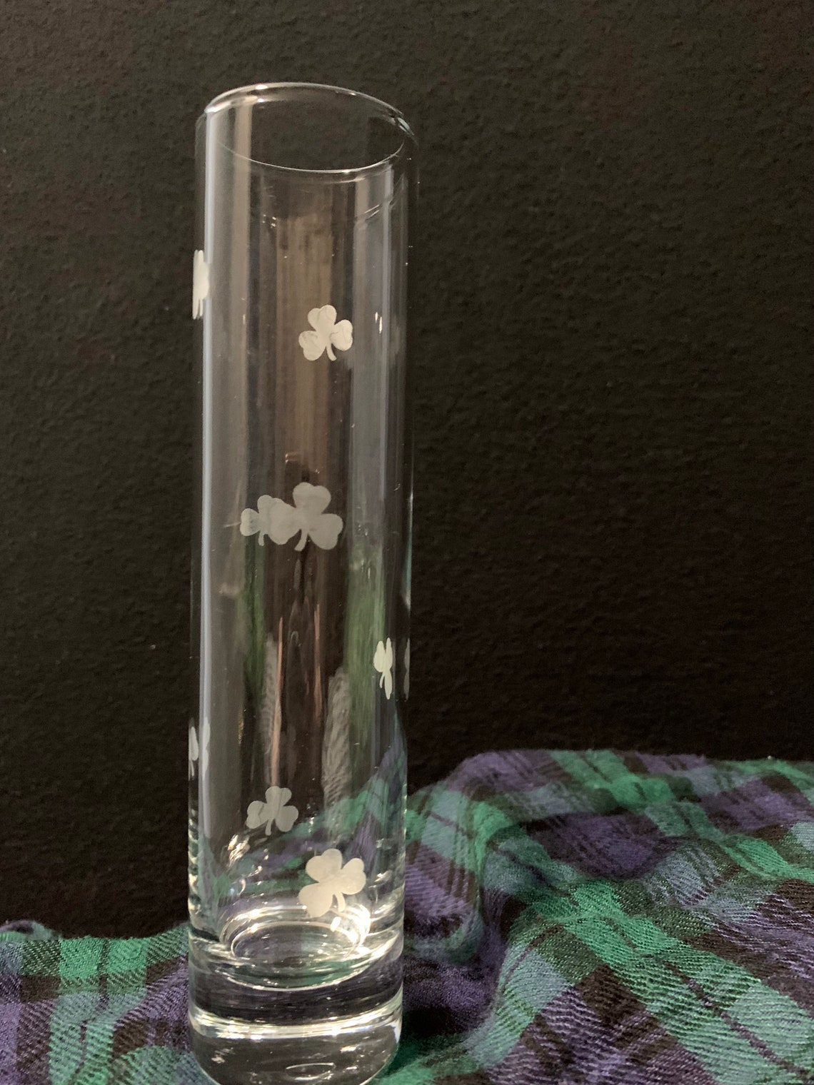 Shamrock Hand Etched Glass Bud Vase Etsy
