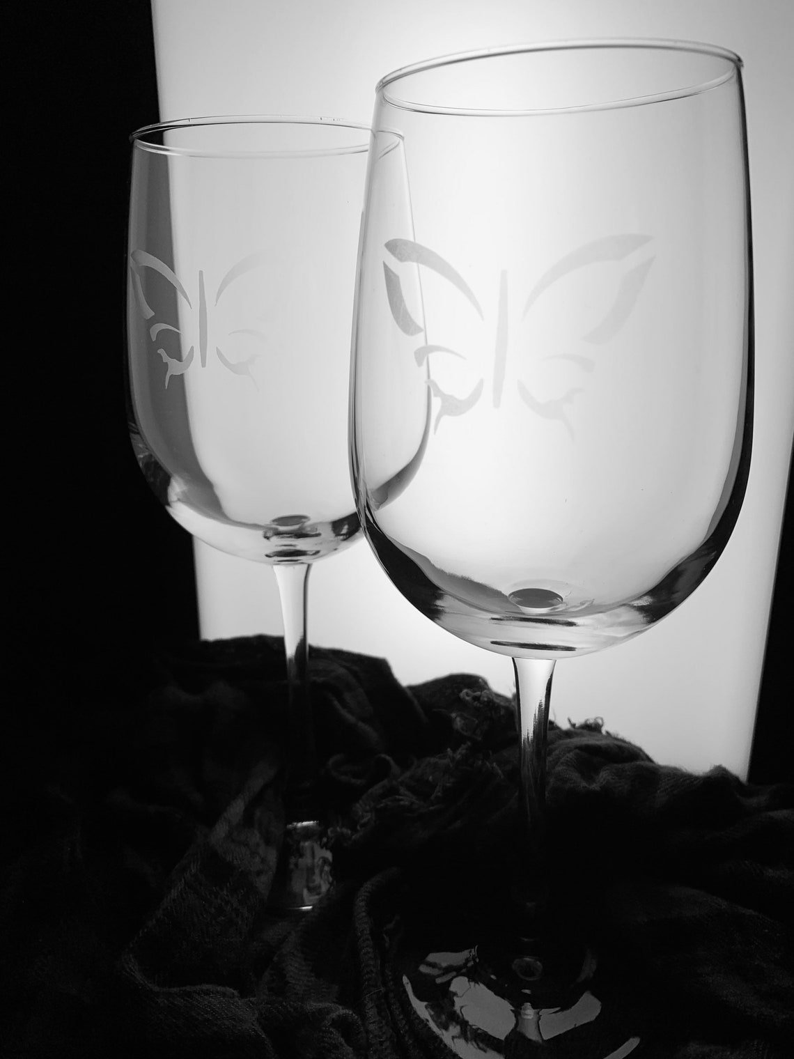 Butterfly Etched Wine Glasses Etsy