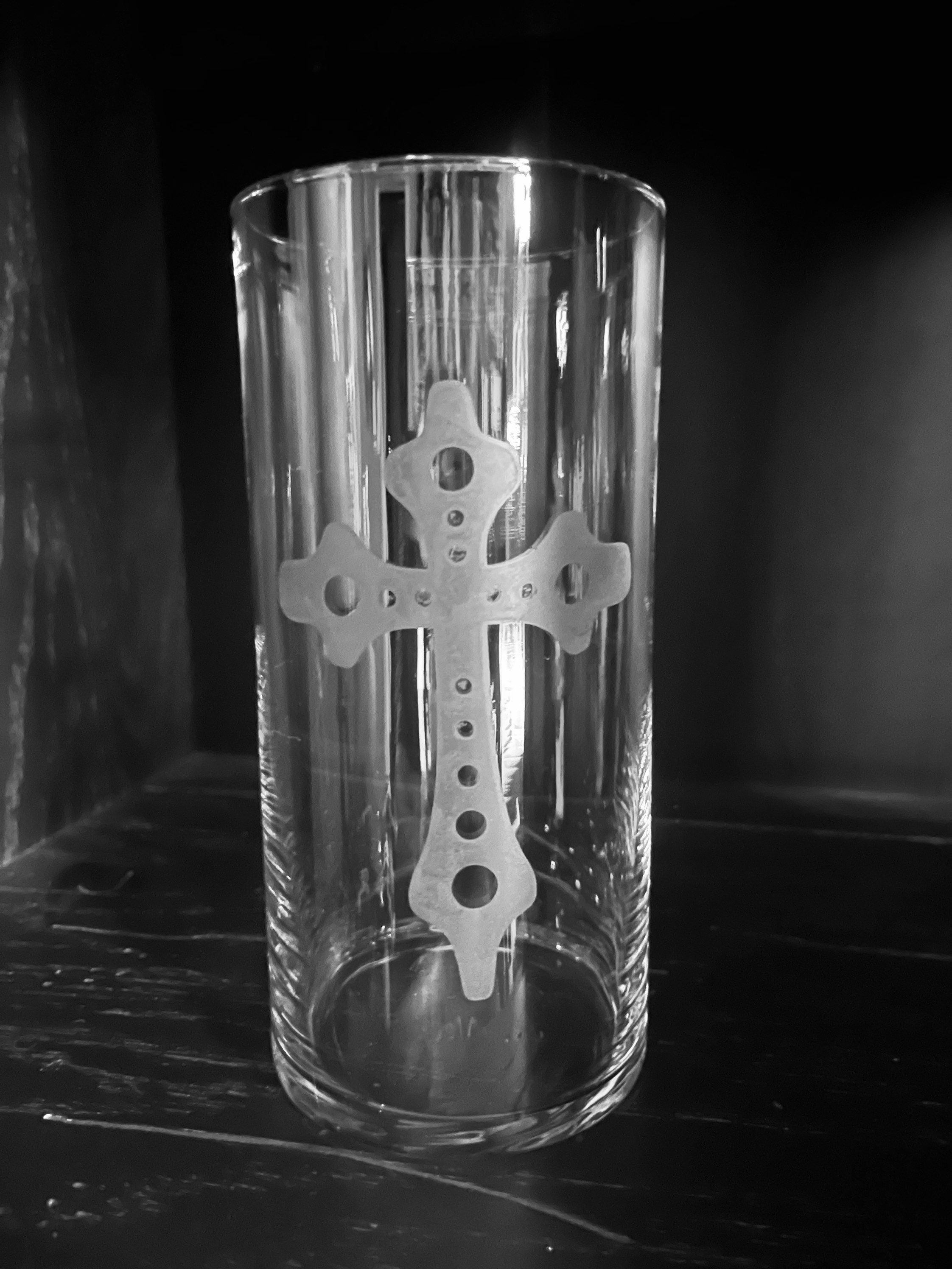 Hand Etched Cross Candle Holder Etsy